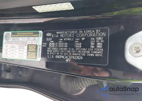 2018 Kia Sportage Ex z USA, uszkodzony, nr VIN KNDPNCAC3J7422024